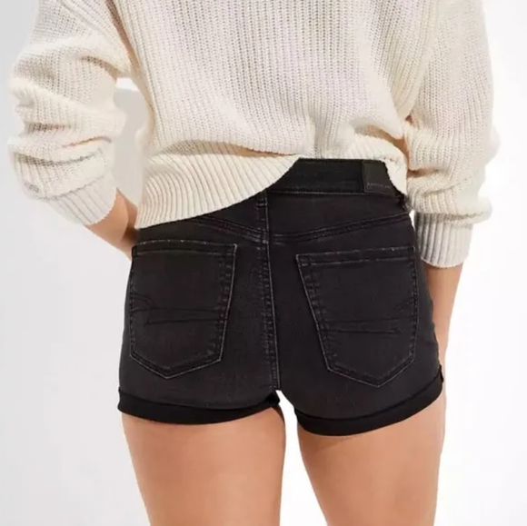 American Eagle Super Super Stretch High Waist Black Jean Shorties Size 8 🖤 - Picture 2 of 11